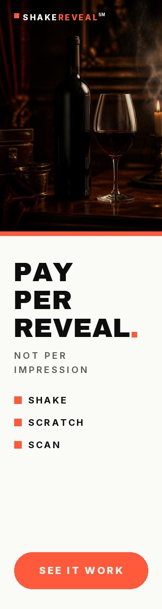 ShakeReveal interactive reveal advertising · pay per reveal, not per impression