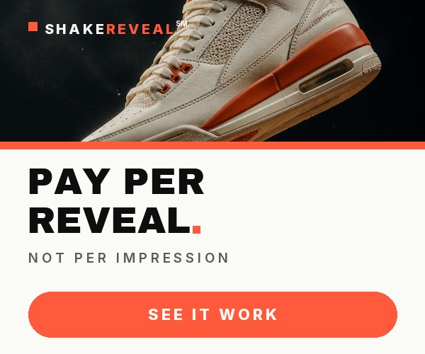 ShakeReveal interactive reveal advertising · pay per reveal, not per impression