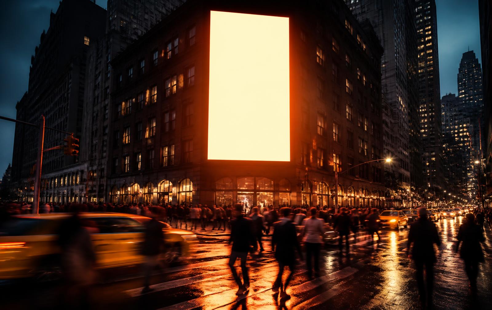 Downtown billboard placement for the Air Court drop at dusk